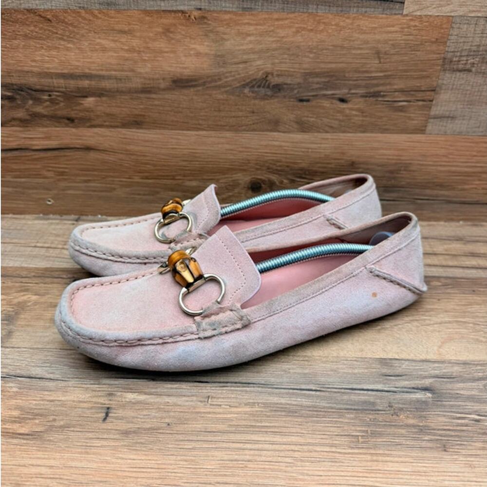 Gucci size 8 Horsebit Buckle Womens Driving Moccasin Suede pink  Stripe